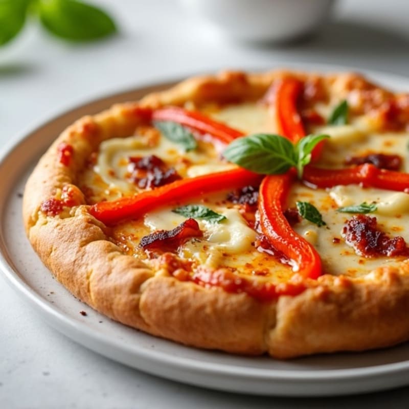 Cheesy Chicken Pizza with Roasted Bell Peppers on Sourdough Crust