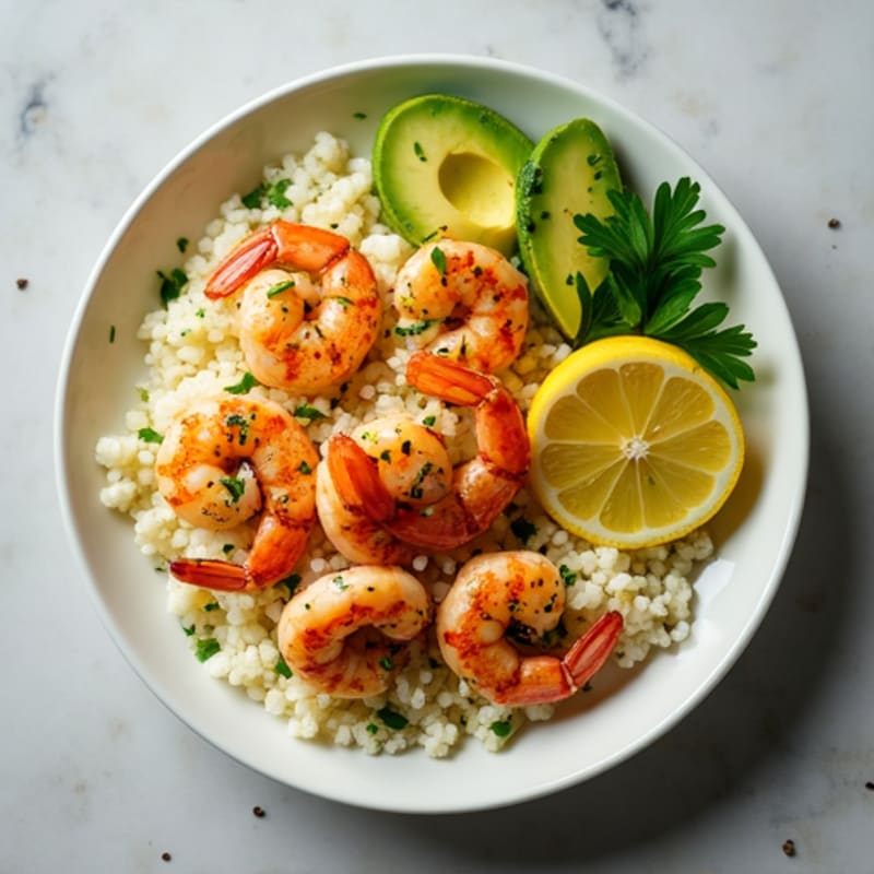 Garlic-Lemon Pan Seared Shrimp with Herb Cauliflower Rice