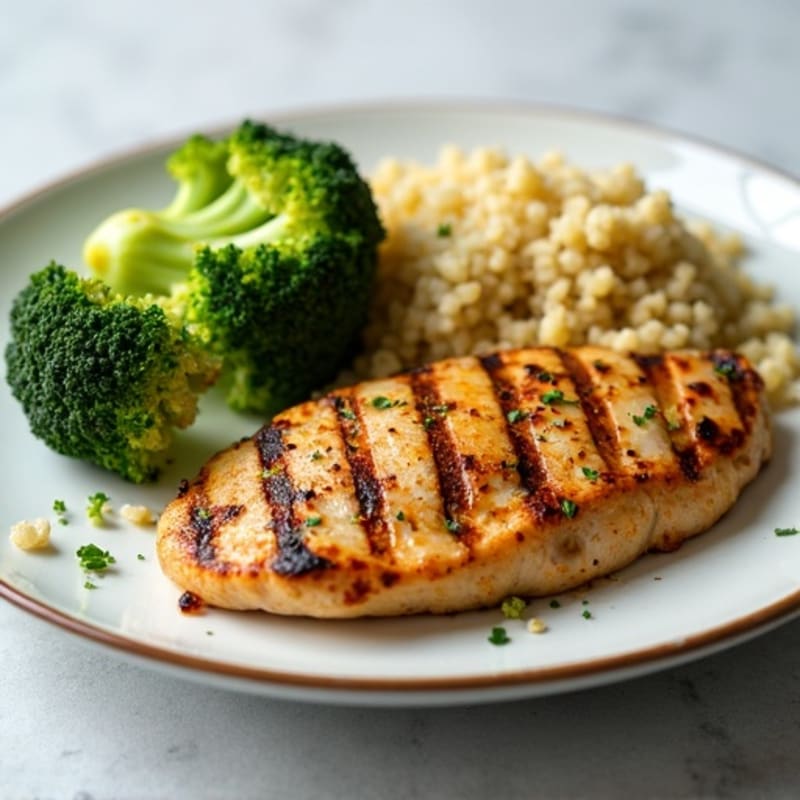 Grilled Chicken Breast with Roasted Broccoli and Quinoa