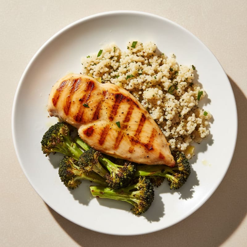 Grilled Chicken Breast with Quinoa and Roasted Broccoli