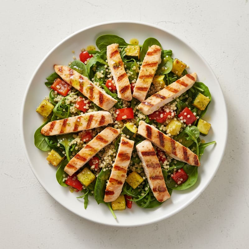 Grilled Chicken Breast Salad with Quinoa and Roasted Vegetables