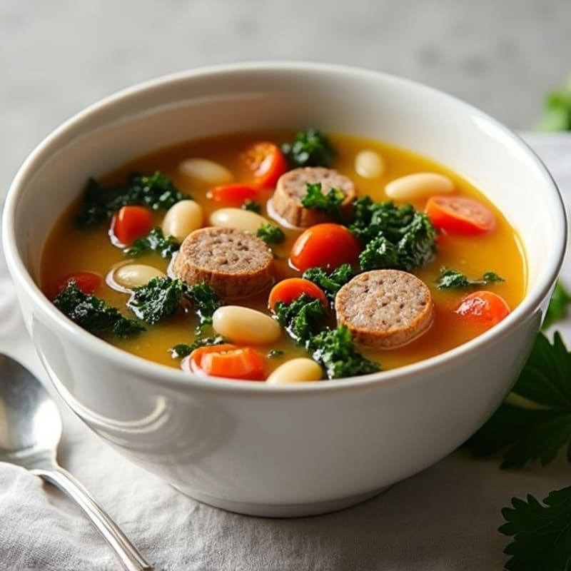 Creamy Italian Sausage and Kale Soup with Roasted Garlic