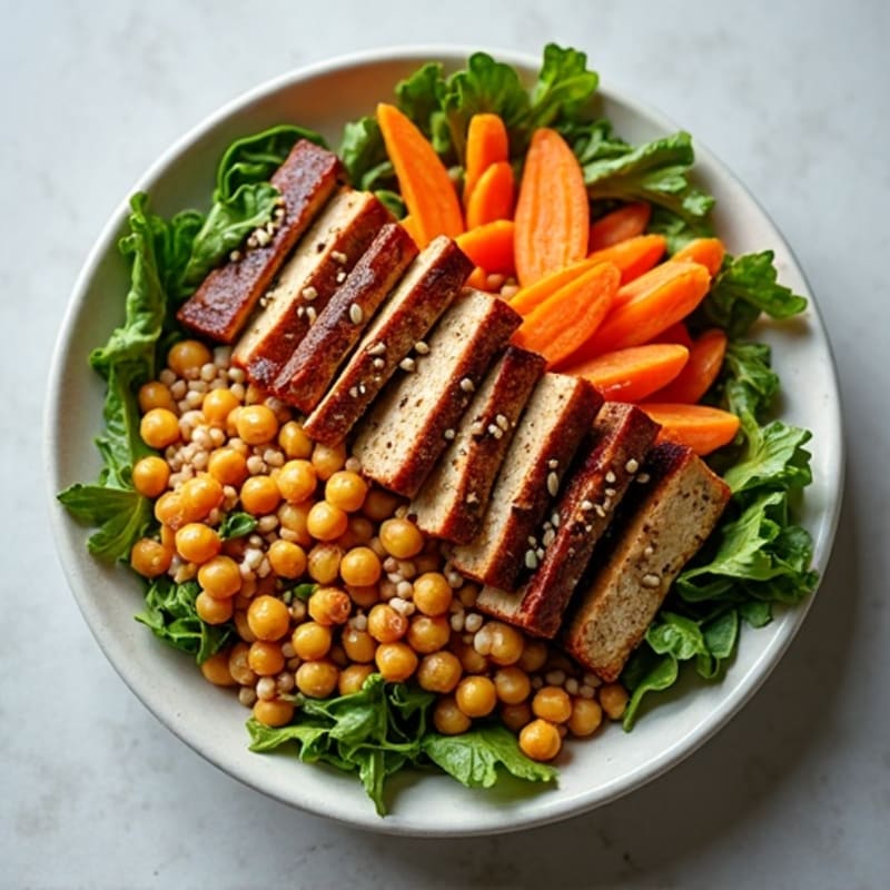 Lentil and Tempeh Power Salad with Roasted Chickpeas