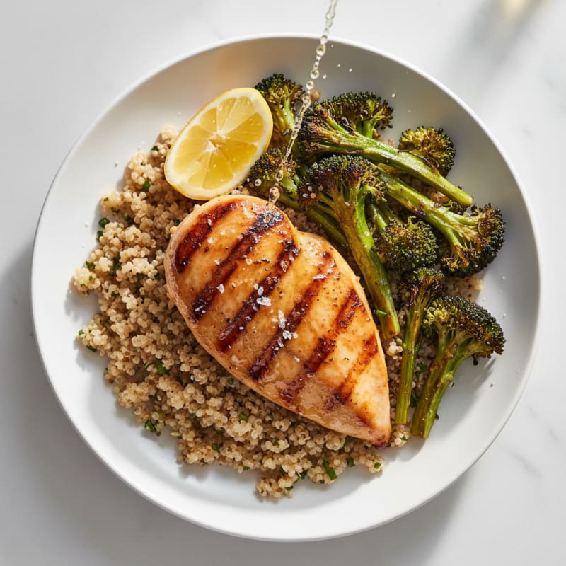 Grilled Chicken Breast with Quinoa and Roasted Broccoli