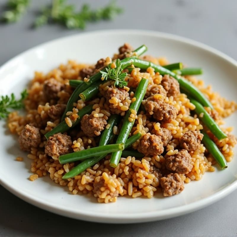 Savory Ground Beef and Rice Skillet with Crispy Green Beans