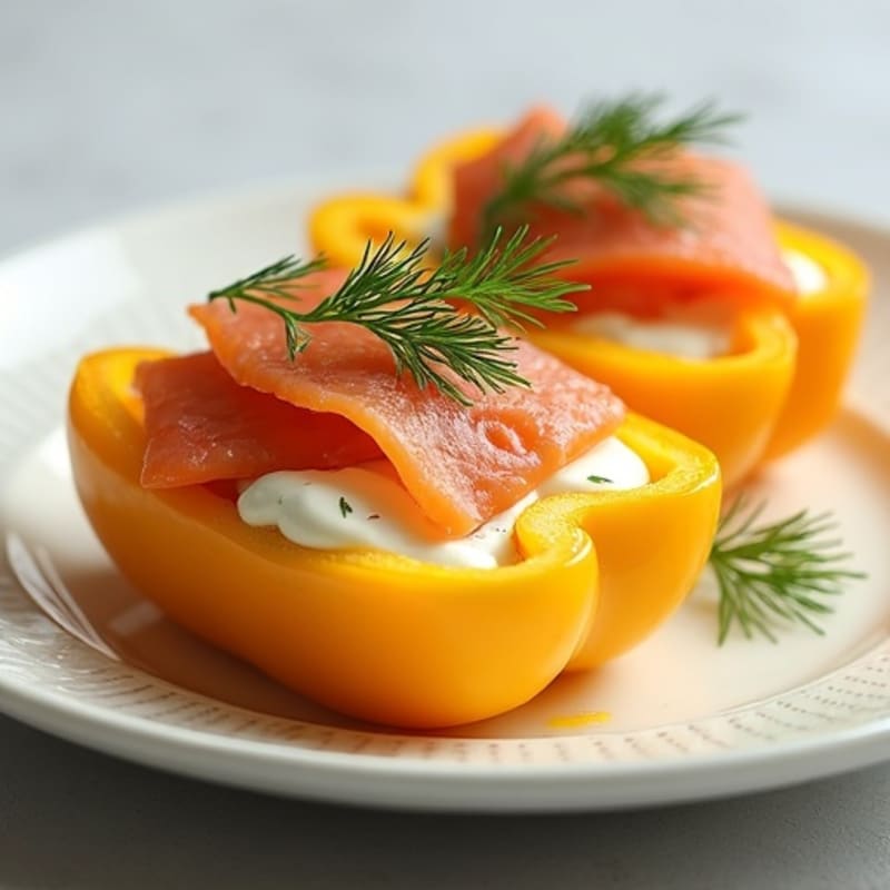 Crisp Yellow Pepper Halves with Creamy Smoked Salmon and Lean Chicken Ham