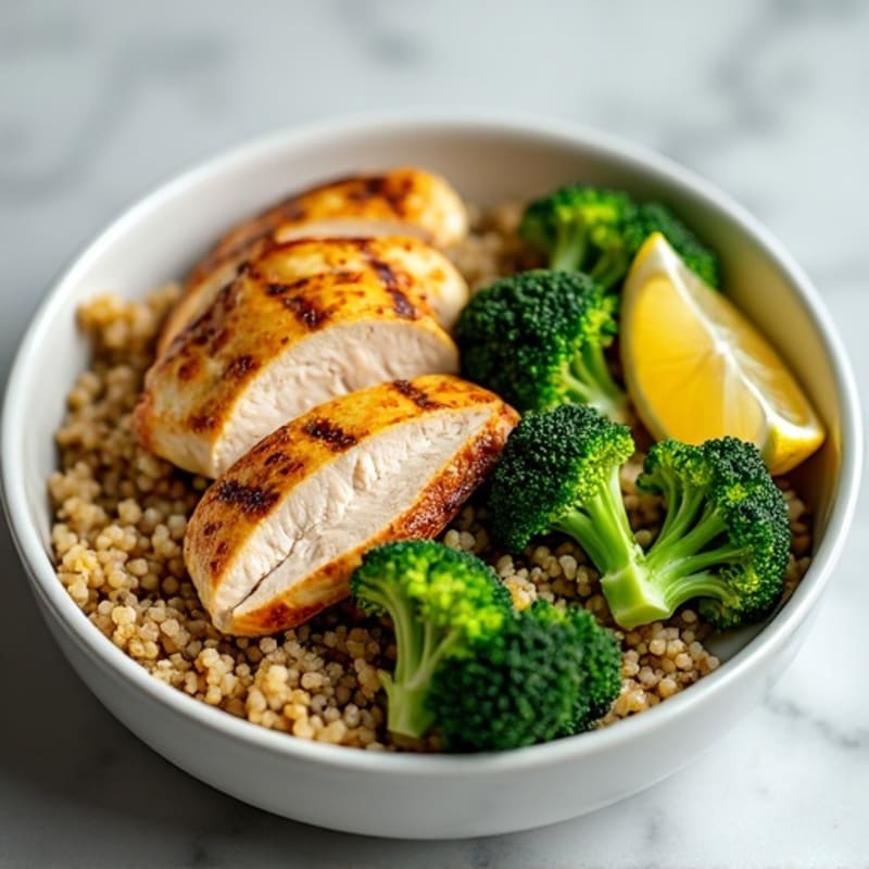 Grilled Chicken and Quinoa Bowl with Roasted Broccoli