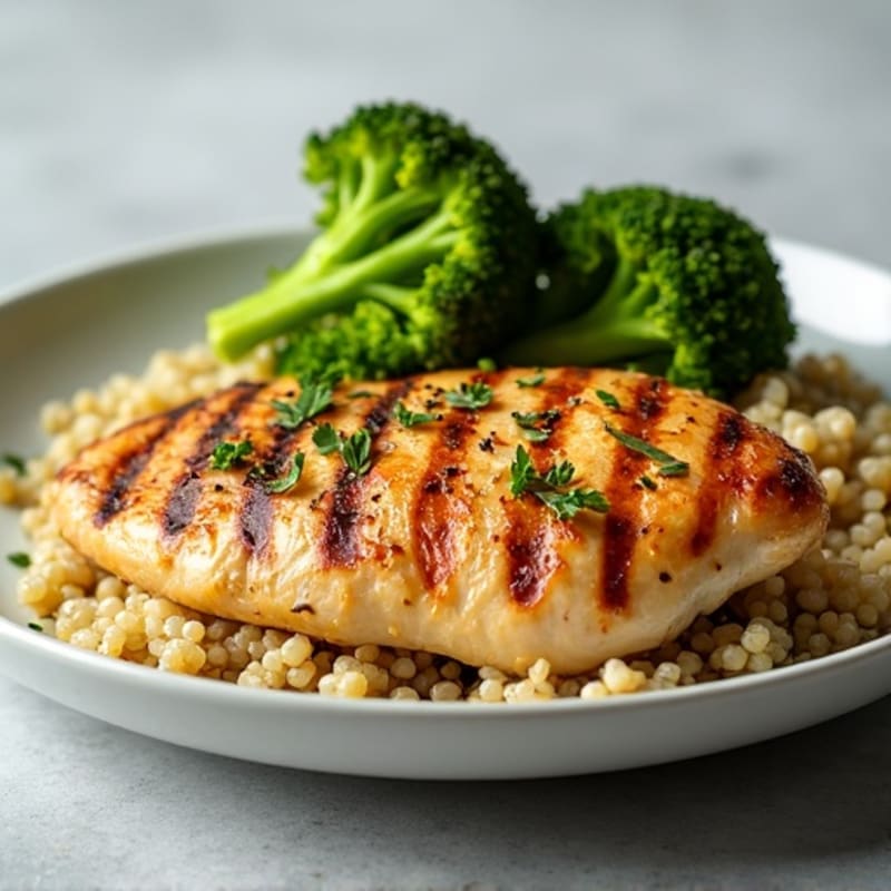 Grilled Chicken Breast with Quinoa and Roasted Broccoli