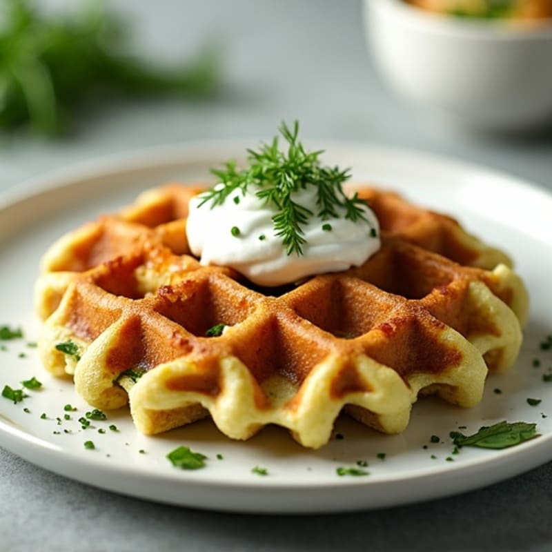 Crispy Chicken and Zucchini Waffles with Creamy Herb Spread
