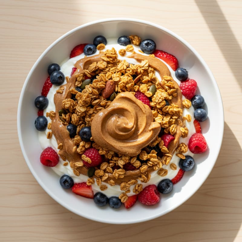 Creamy Greek Yogurt Parfait with Almond Butter and Mixed Berries