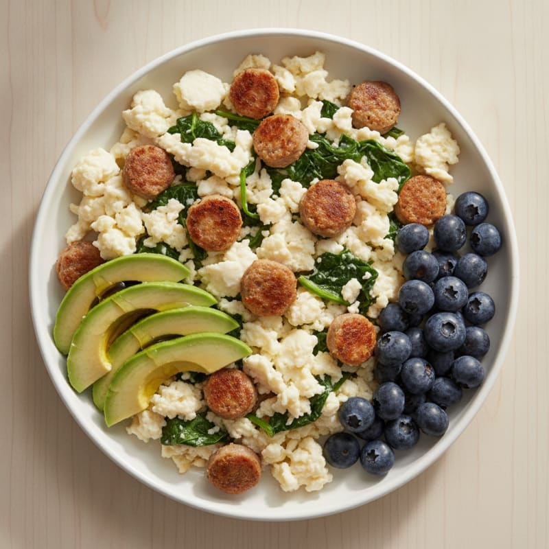 Egg White and Spinach Scramble with Turkey Sausage