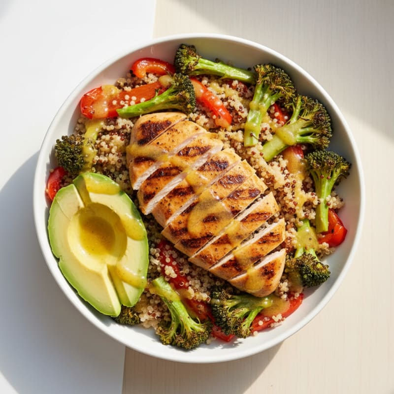 Grilled Chicken and Quinoa Power Bowl with Roasted Vegetables
