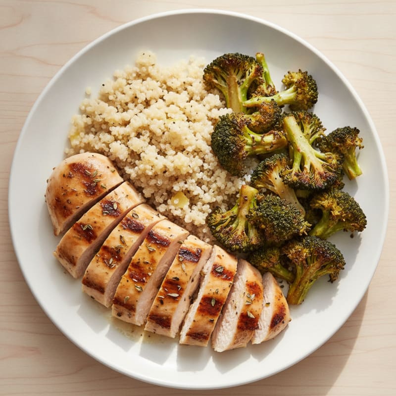Grilled Chicken Breast with Quinoa and Roasted Broccoli