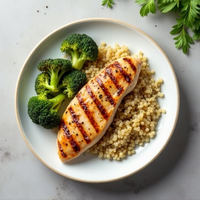 Grilled Chicken Breast with Quinoa and Roasted Broccoli