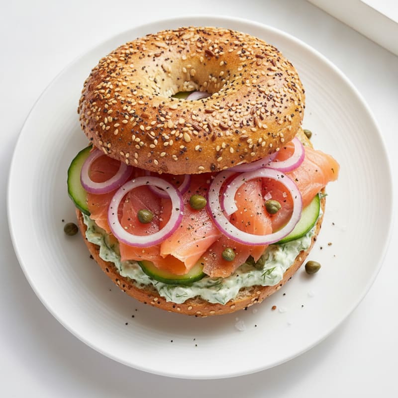 Smoked Salmon Everything Bagel Sandwich