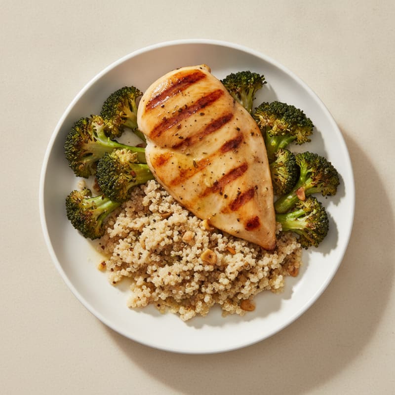 Grilled Chicken Breast with Quinoa and Roasted Broccoli