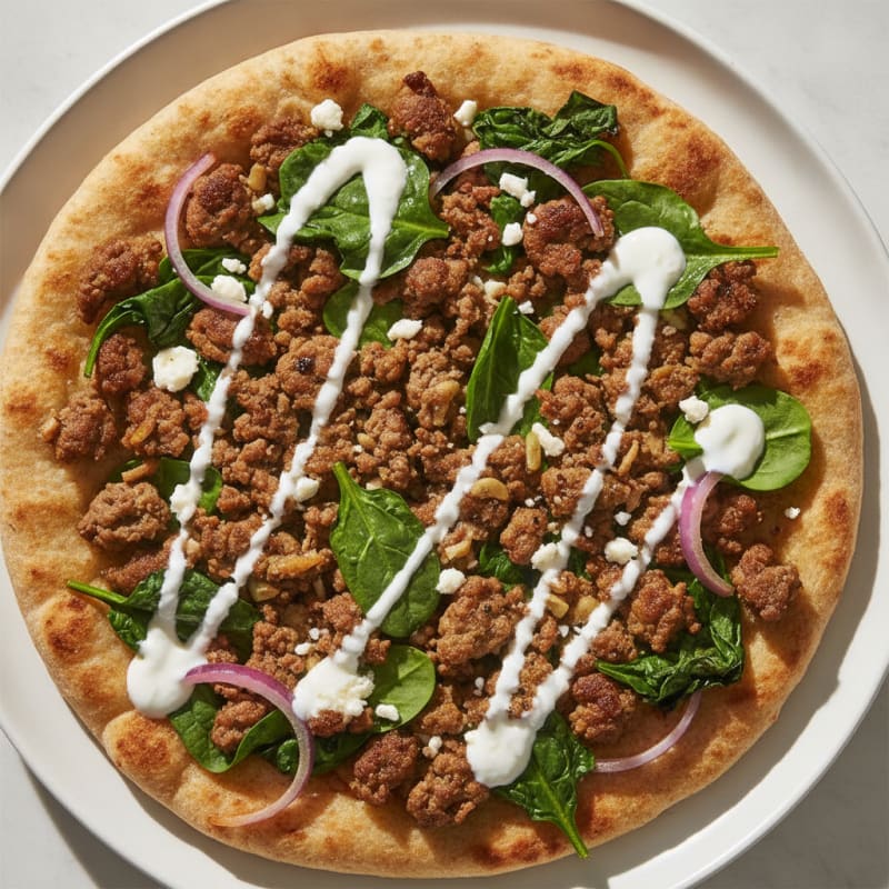 Spiced Ground Lamb and Spinach Flatbread