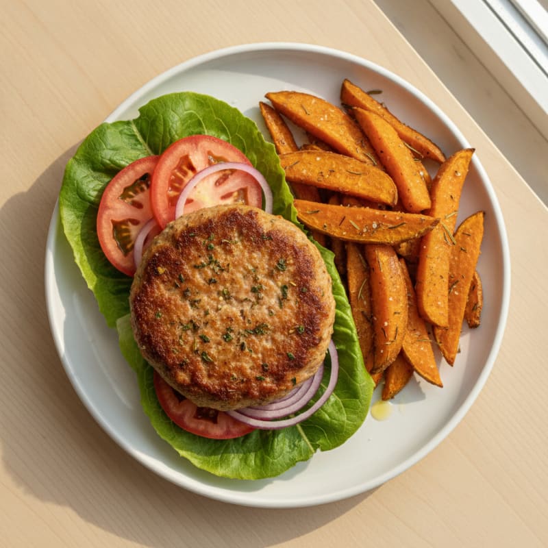 Lean Turkey Burger with Sweet Potato Fries