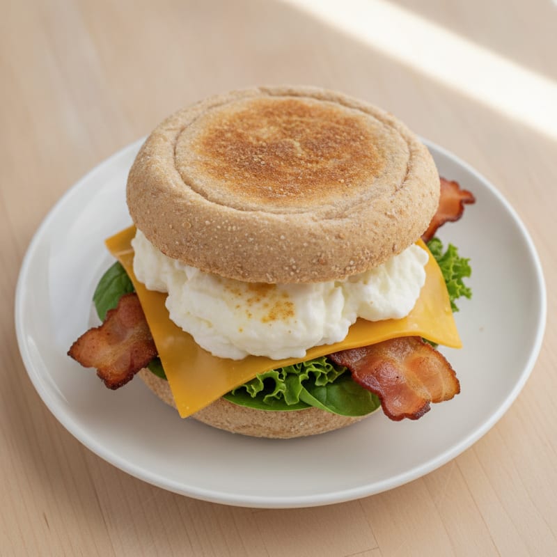 Egg White and Turkey Bacon Breakfast Sandwich on Whole Wheat English Muffin