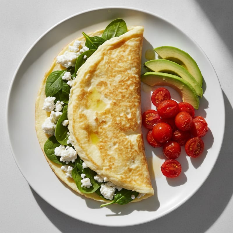 Egg White Spinach Omelette with Cottage Cheese and Cherry Tomatoes