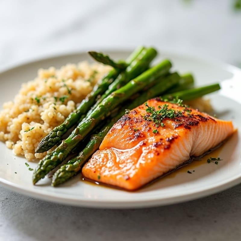 Seared Salmon with Roasted Asparagus and Quinoa