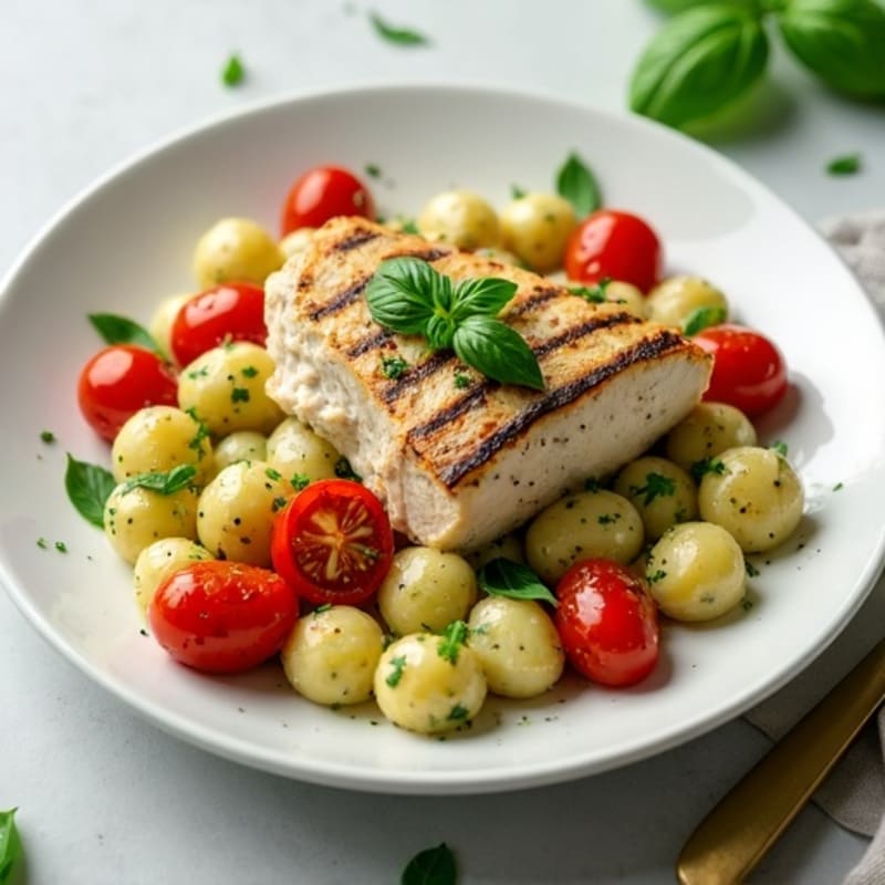 Creamy Basil Pesto Gnocchi with Roasted Cherry Tomatoes