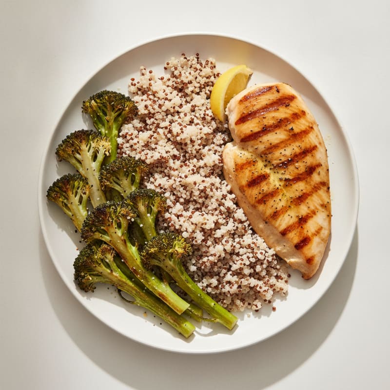 Grilled Chicken Breast with Quinoa and Roasted Broccoli