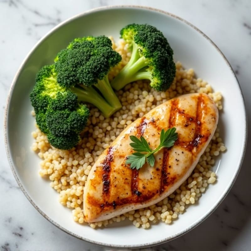 Grilled Chicken Breast with Quinoa and Roasted Broccoli