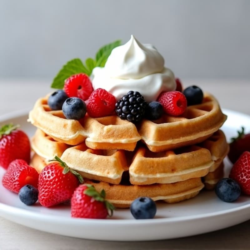 Fluffy Protein Waffles with Fresh Berries and Creamy Greek Yogurt