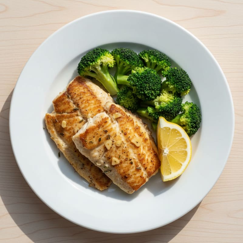 Seared Tilapia with Steamed Broccoli and Lemon