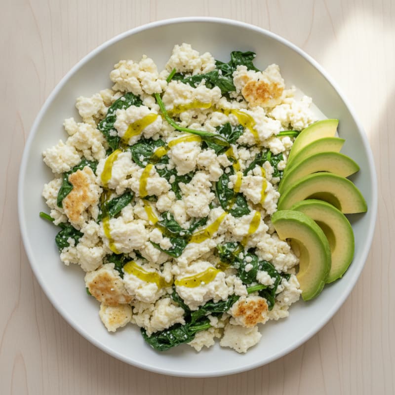 Egg White Scramble with Cottage Cheese and Sautéed Spinach