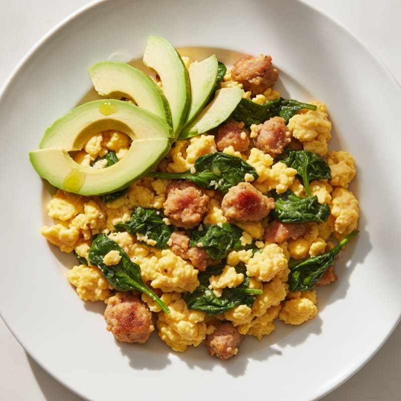 Chicken Sausage and Spinach Egg Scramble