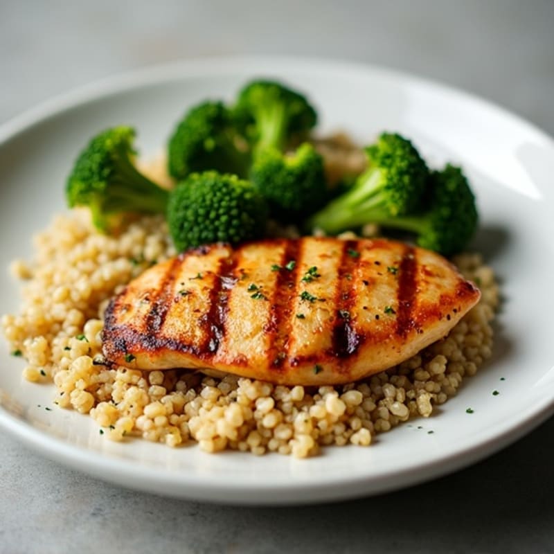 Grilled Chicken Breast with Quinoa and Roasted Broccoli