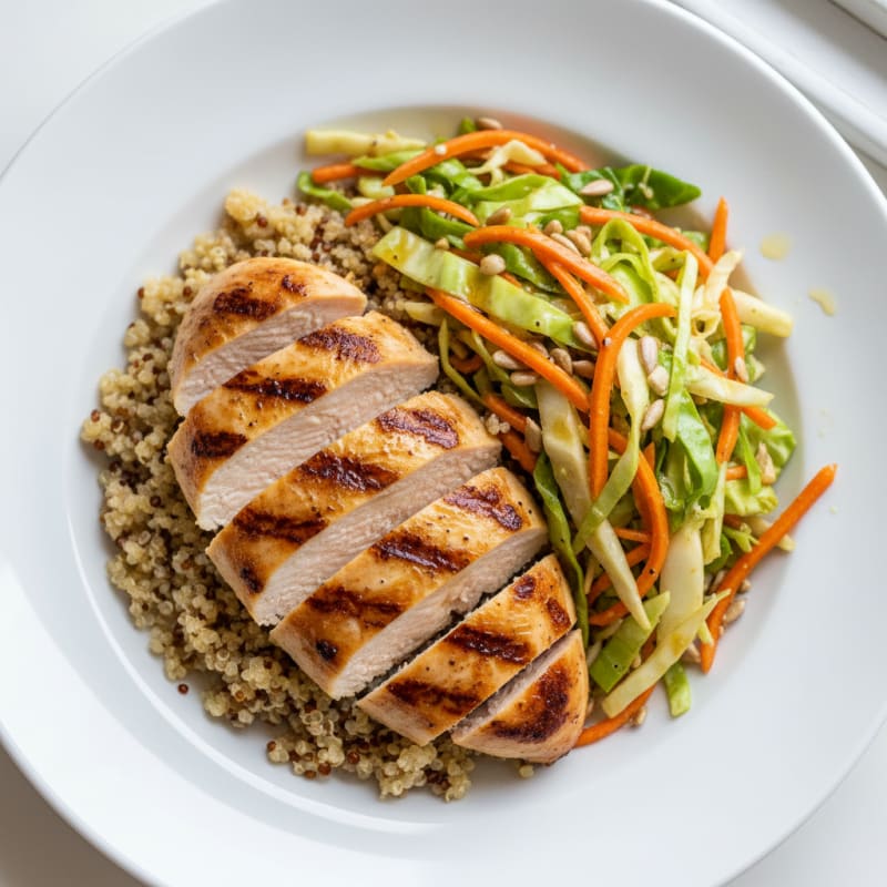 Grilled Chicken Breast with Crunchy Cabbage Slaw and Quinoa
