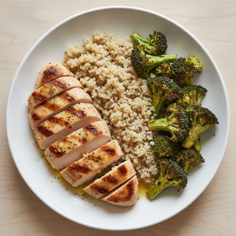 Grilled Chicken Breast with Roasted Broccoli and Quinoa