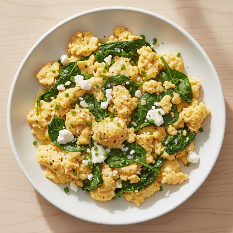 Hearty Scrambled Eggs with Spinach and Feta