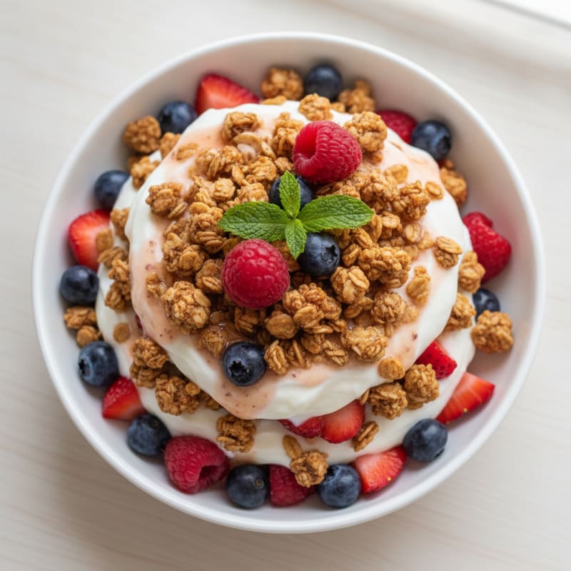 Creamy Greek Yogurt Parfait with Protein Granola and Mixed Berries