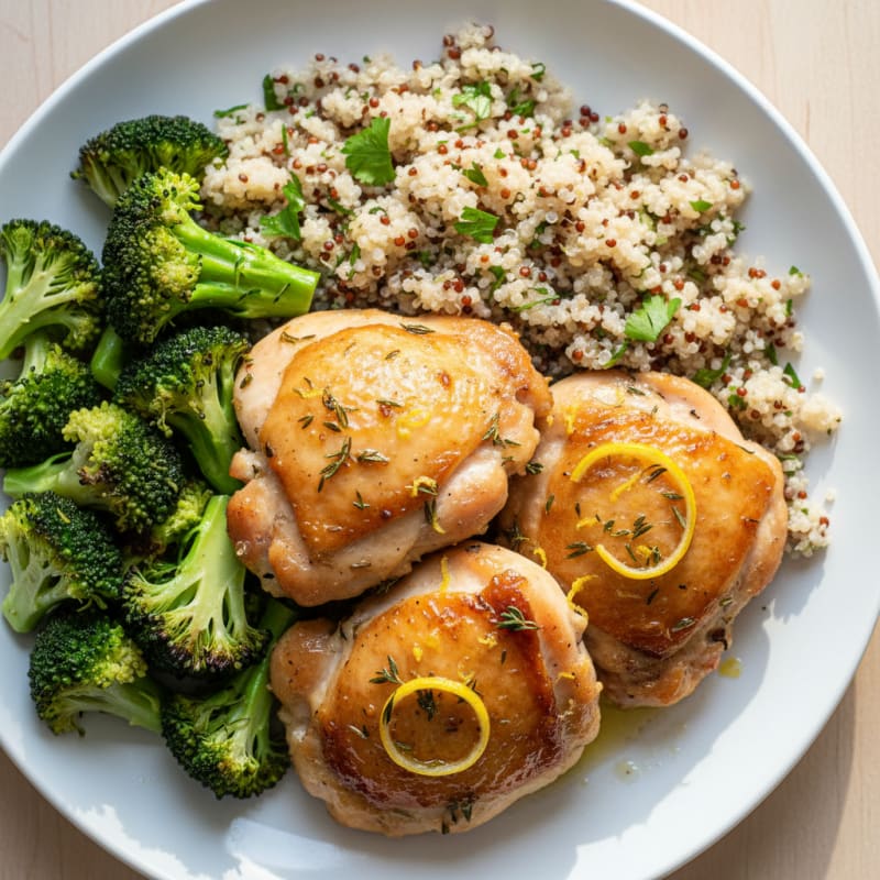 Oven-Baked Chicken Thighs with Steamed Broccoli and Quinoa