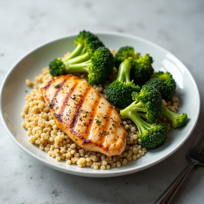 Grilled Chicken Breast with Roasted Broccoli and Quinoa