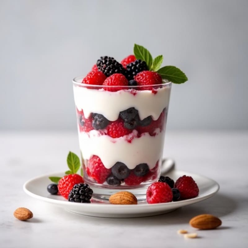 Greek Yogurt Protein Parfait with Mixed Berries and Almonds