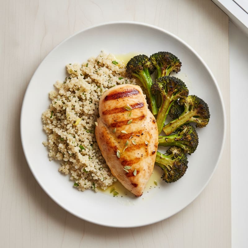 Grilled Chicken Breast with Quinoa and Roasted Broccoli
