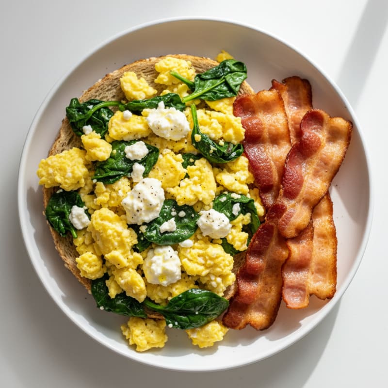 Cottage Cheese Scramble with Spinach and Turkey Bacon