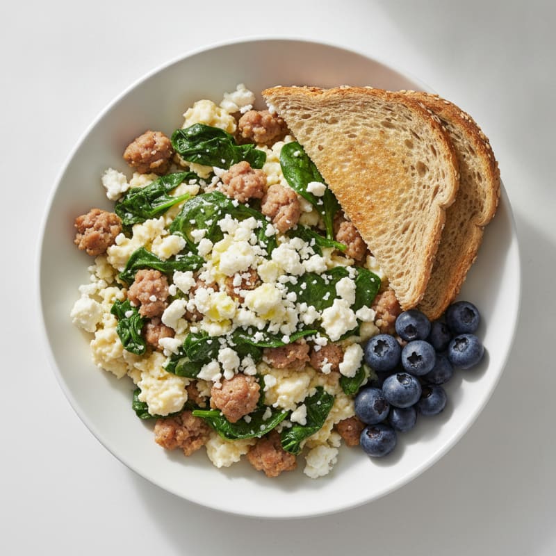 Egg White and Turkey Sausage Scramble with Spinach and Feta