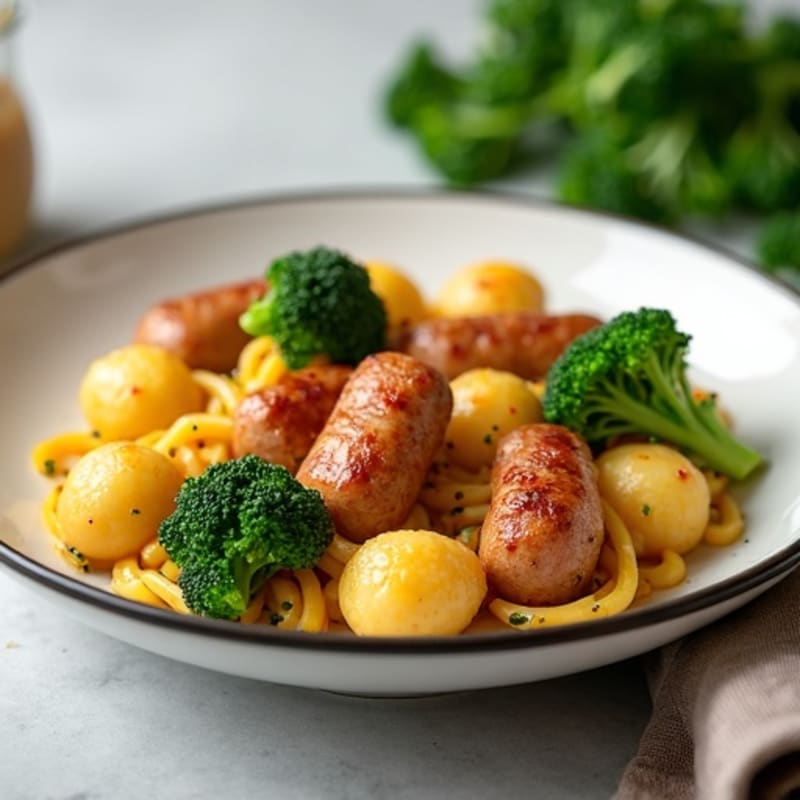 Crispy Gnocchi with Roasted Chicken Sausage and Broccoli