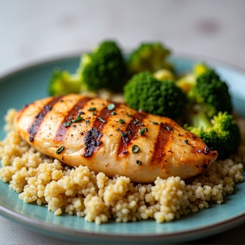 Grilled Chicken Breast with Quinoa and Roasted Broccoli