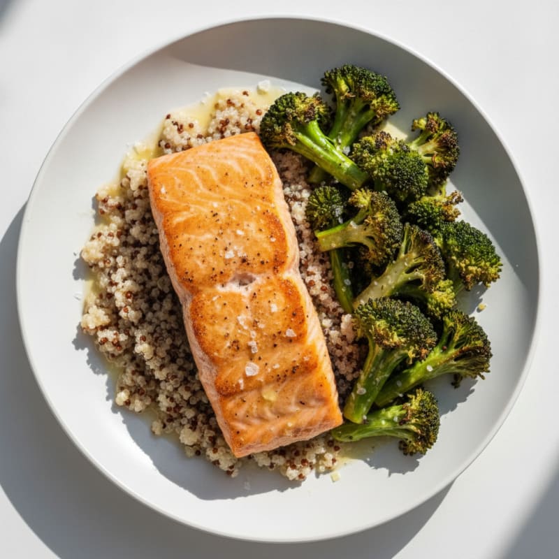Seared Salmon with Roasted Broccoli and Quinoa
