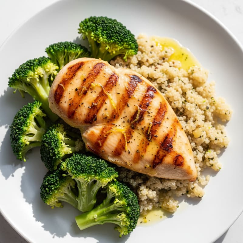 Grilled Chicken Breast with Quinoa and Steamed Broccoli