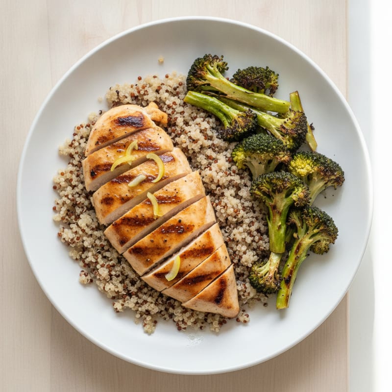 Grilled Chicken Breast with Quinoa and Roasted Broccoli