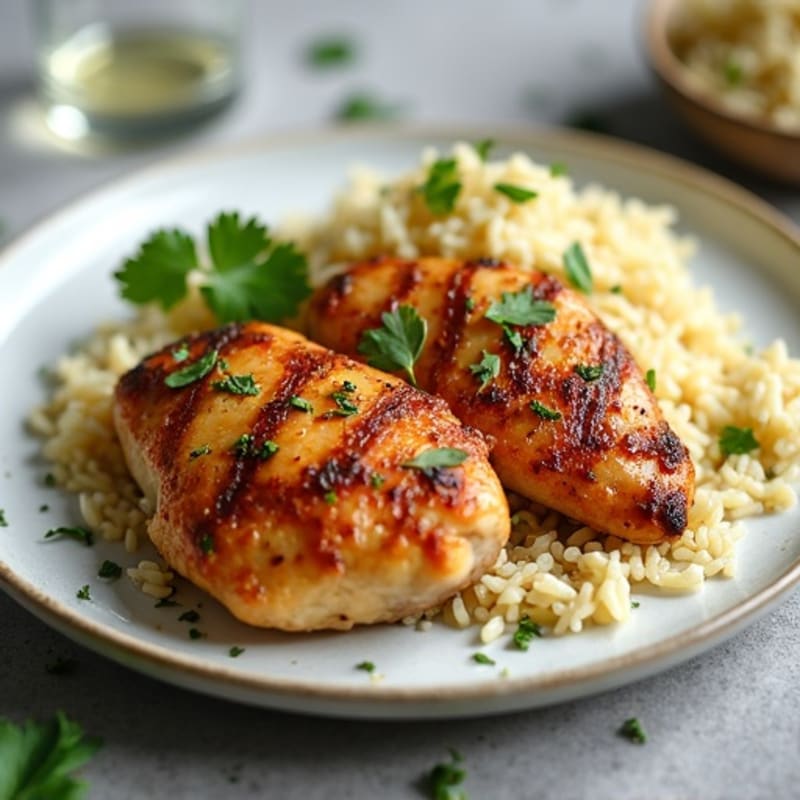 Crispy Pan-Seared Chicken Thighs with Herb Basmati Rice