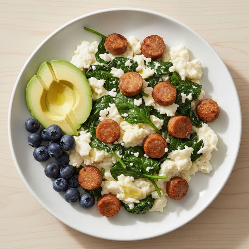 Egg White Scramble with Spinach and Turkey Sausage